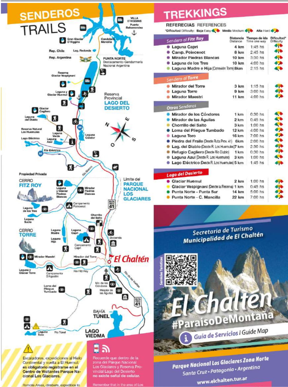 Map of the trails from El Chalten